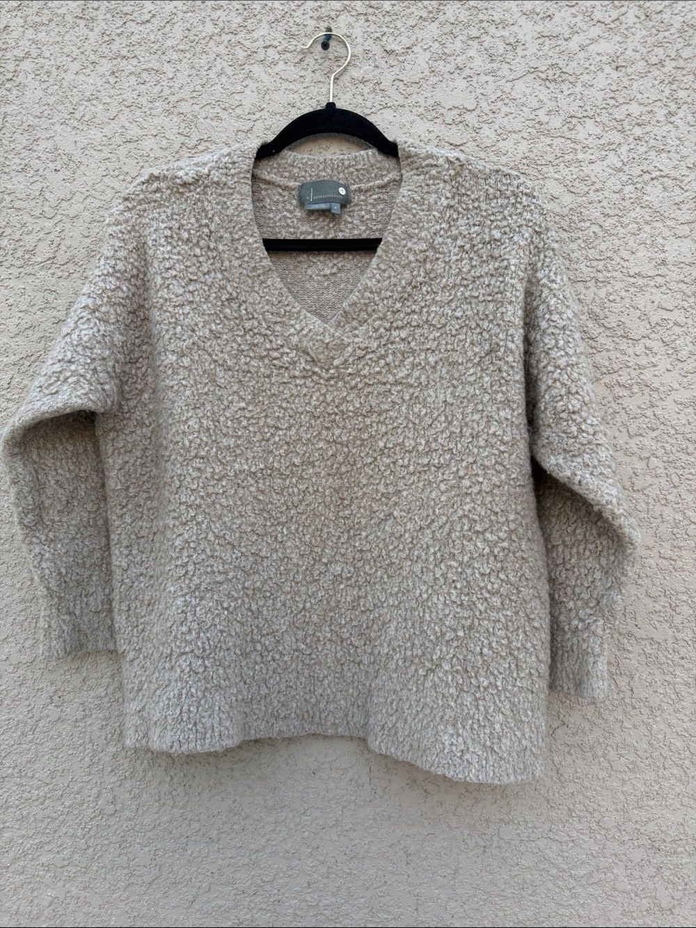 Anthropologie Bouclé V-Neck Sweater in Light Taupe